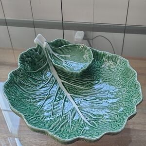 Bordallo Pinheiro Green Leaf Ceramic Dish